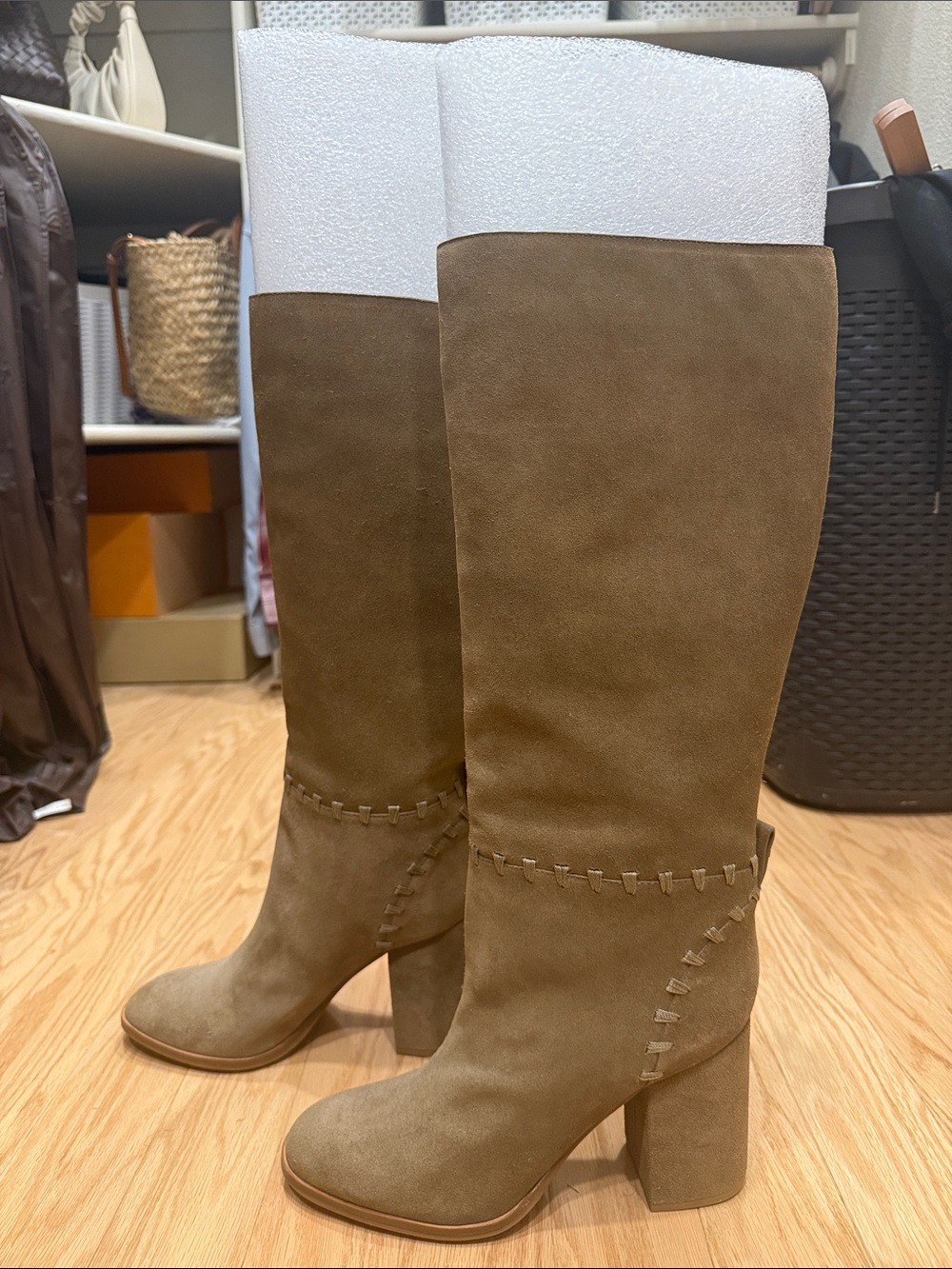Tory Burch Tan Suede Knee-High Block Heel Boots